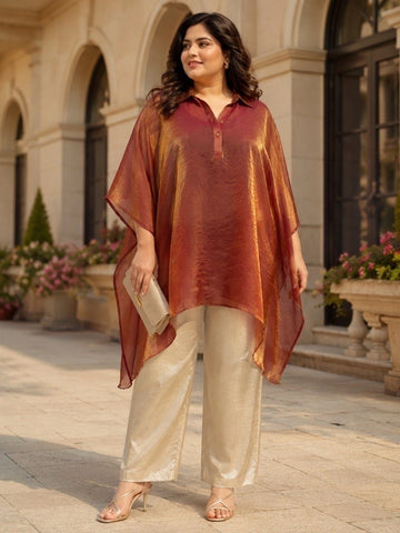 Bronze organza asymmetrical hemline kaftan