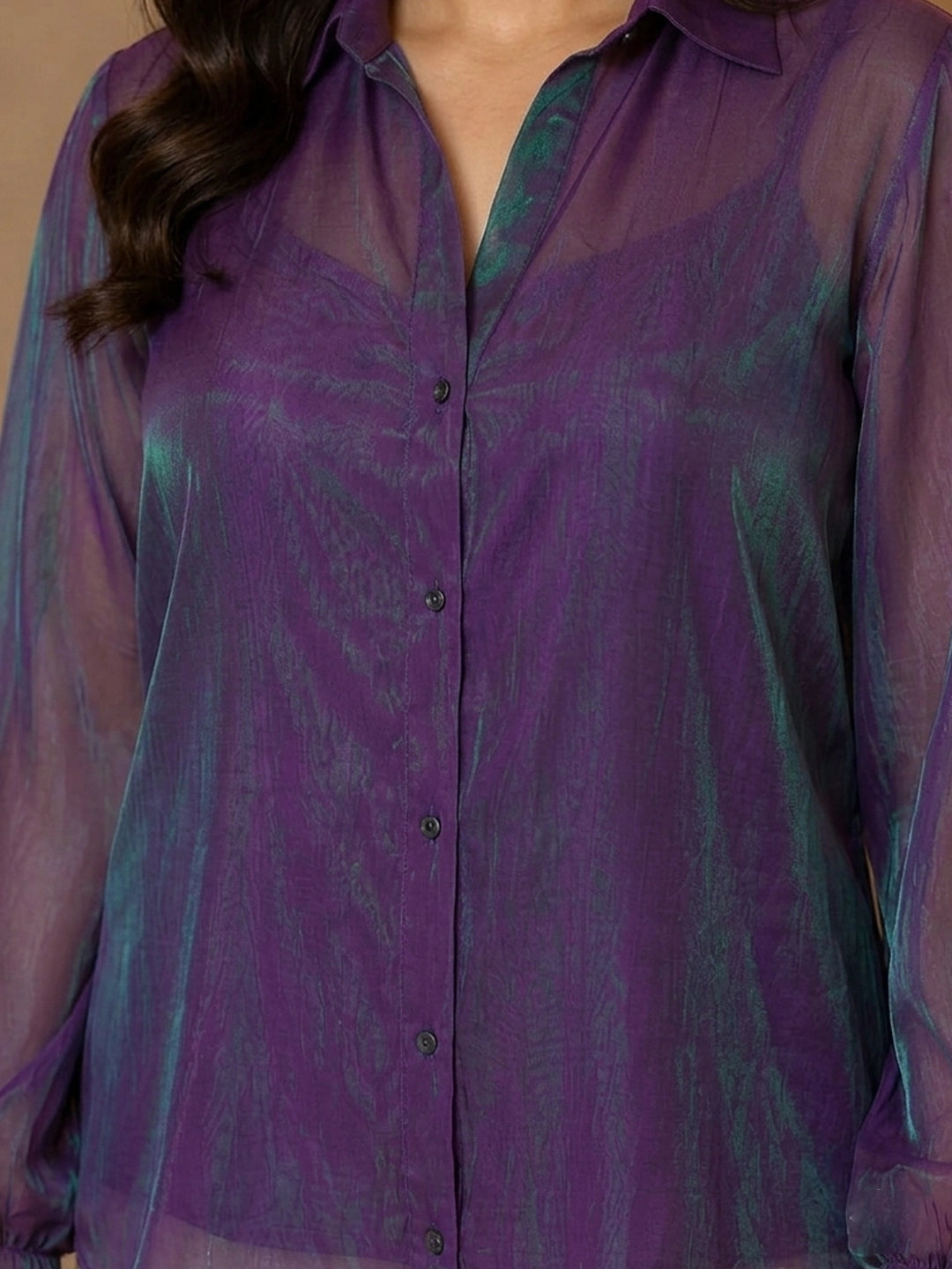 Purple dual tone organza shirt