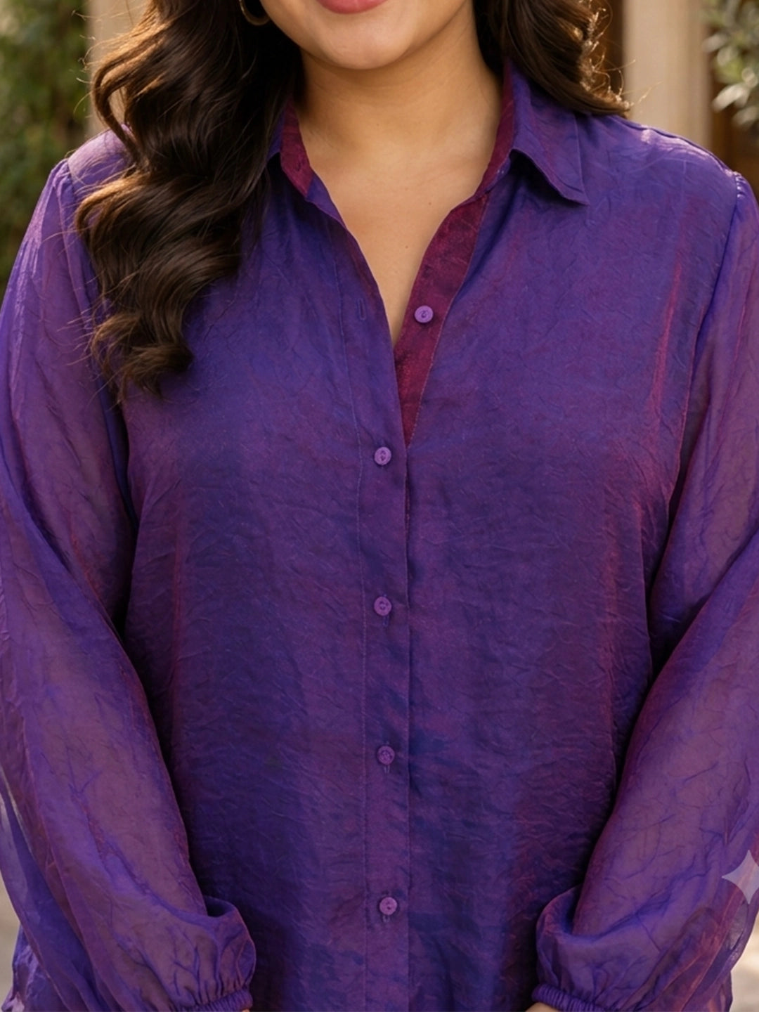 Burgundy dual tone organza shirt