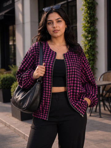 Black & pink houndstooth jacket
