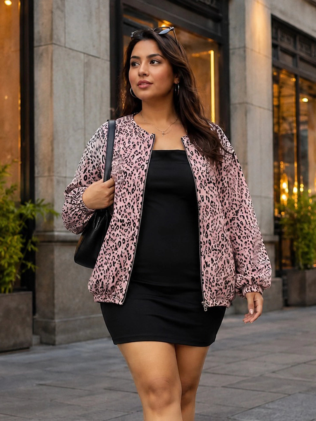 blush pink leopard crepe jacket for women in sizes XXS to 5XL
