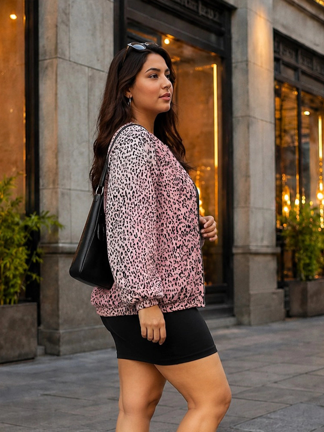 blush pink leopard crepe jacket — back view