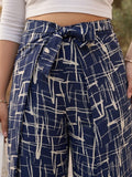 navy check crepe palazzo — side view