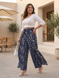 navy check crepe palazzo — back view