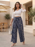 navy check crepe palazzo — styled look