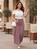 red stripe crepe palazzo — styled look