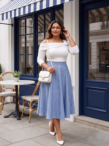 blue linen skirt for women in sizes XXS to 5XL