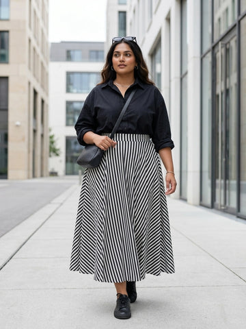 Black stripe A-line skirt