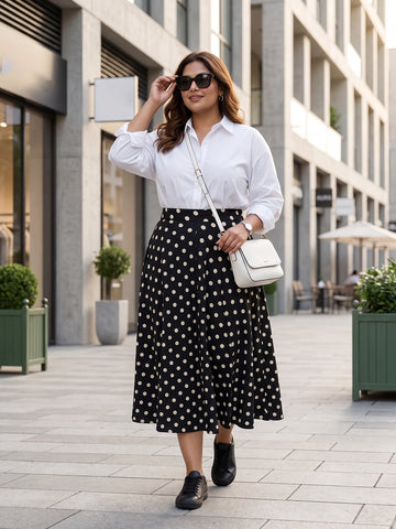 Black polka A-line skirt