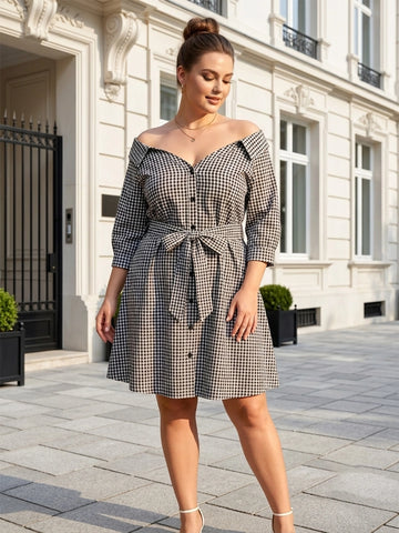 black check cotton dress for women in sizes XXS to 5XL