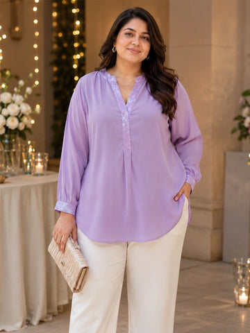 Lavender mandarin collar shirt