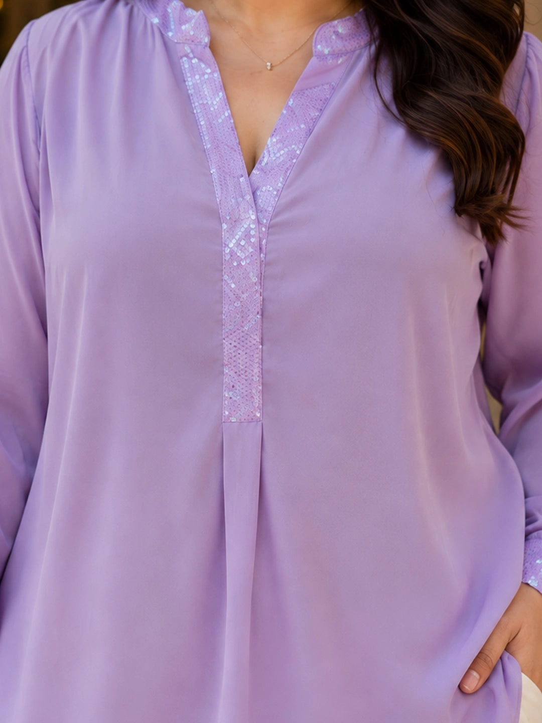 Lavender mandarin collar shirt
