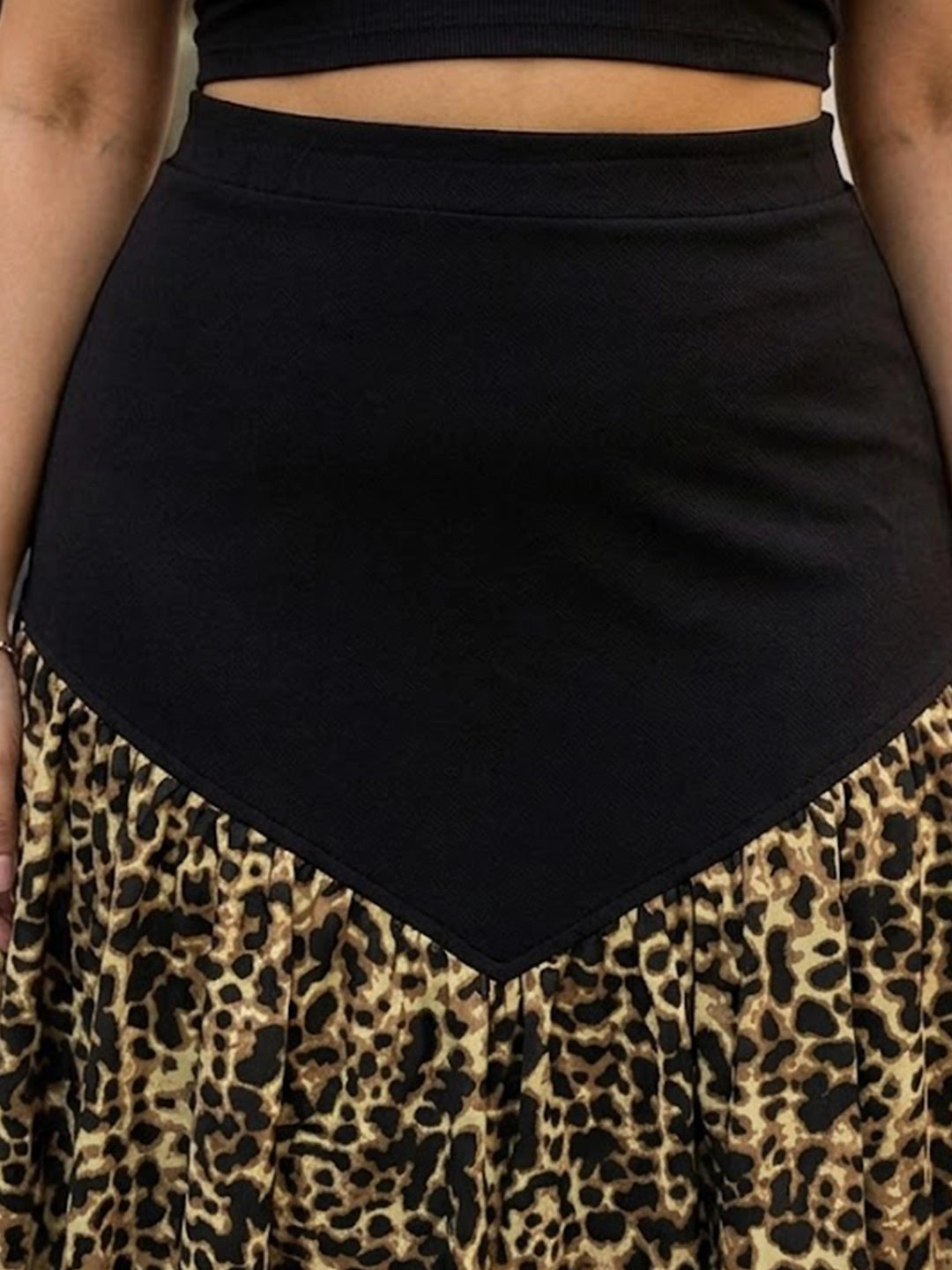 Leopard print yoke maxi skirt