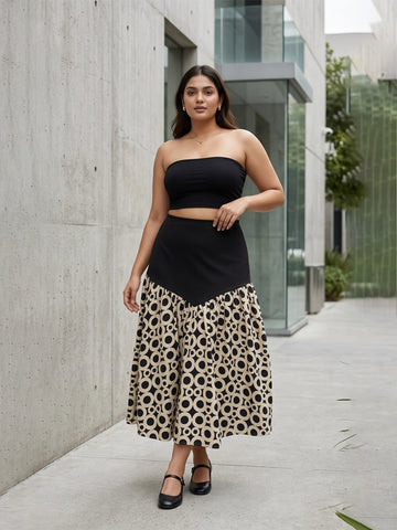 Geometrical print yoke maxi skirt