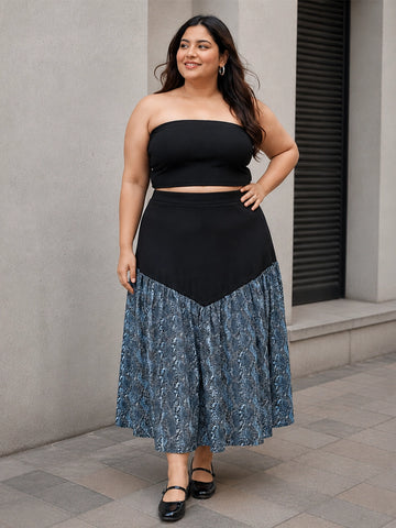 Snake print yoke maxi skirt