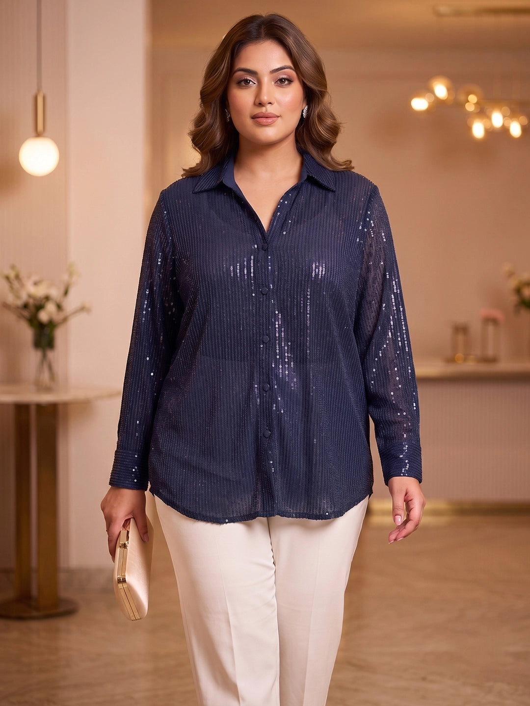 navy sequence net shirt for women in sizes XXS to 5XL