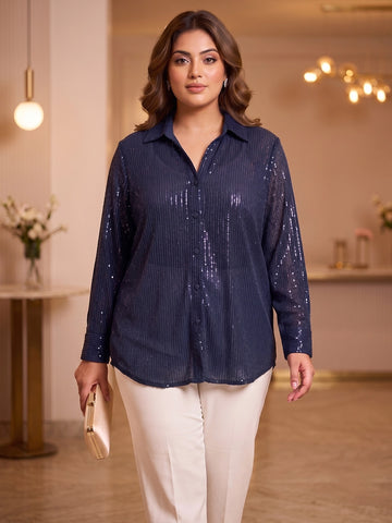 navy sequence net shirt for women in sizes XXS to 5XL