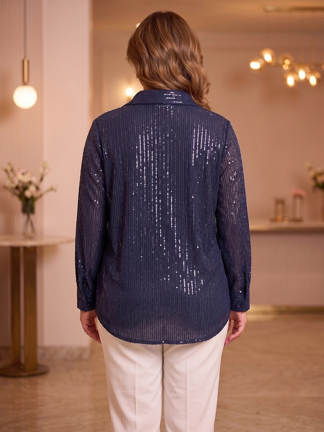 navy sequence net shirt — close-up detail
