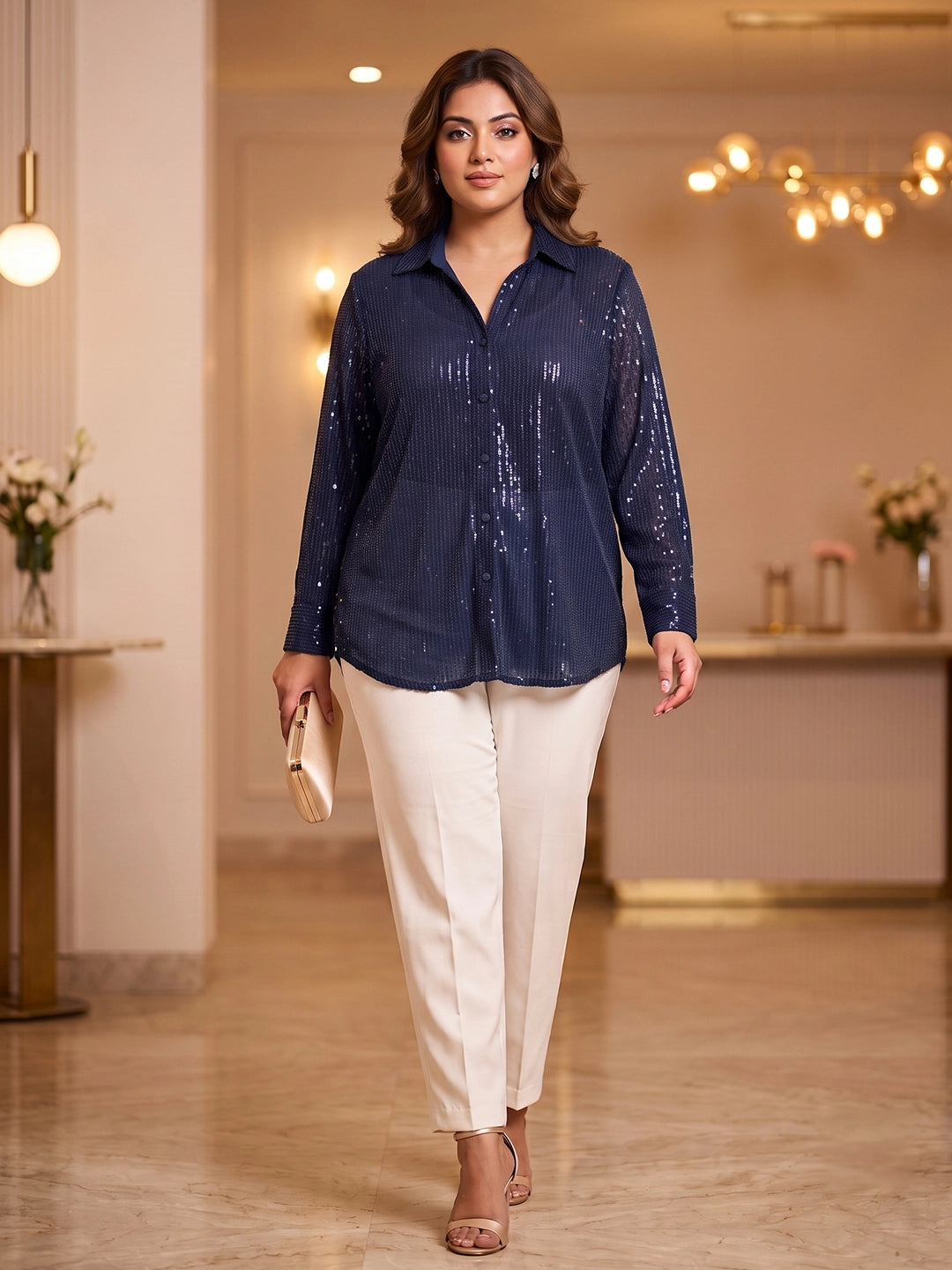navy sequence net shirt — styled look