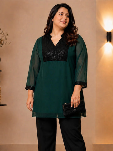 Bottle Green tunic with sequence yoke