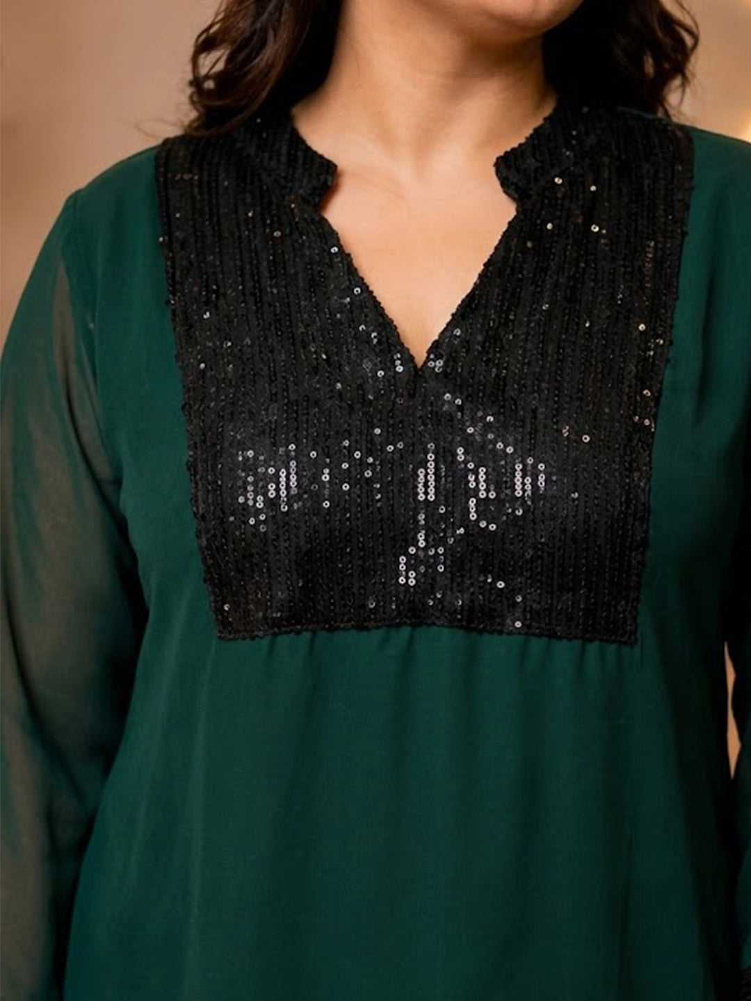 Bottle Green tunic with sequence yoke