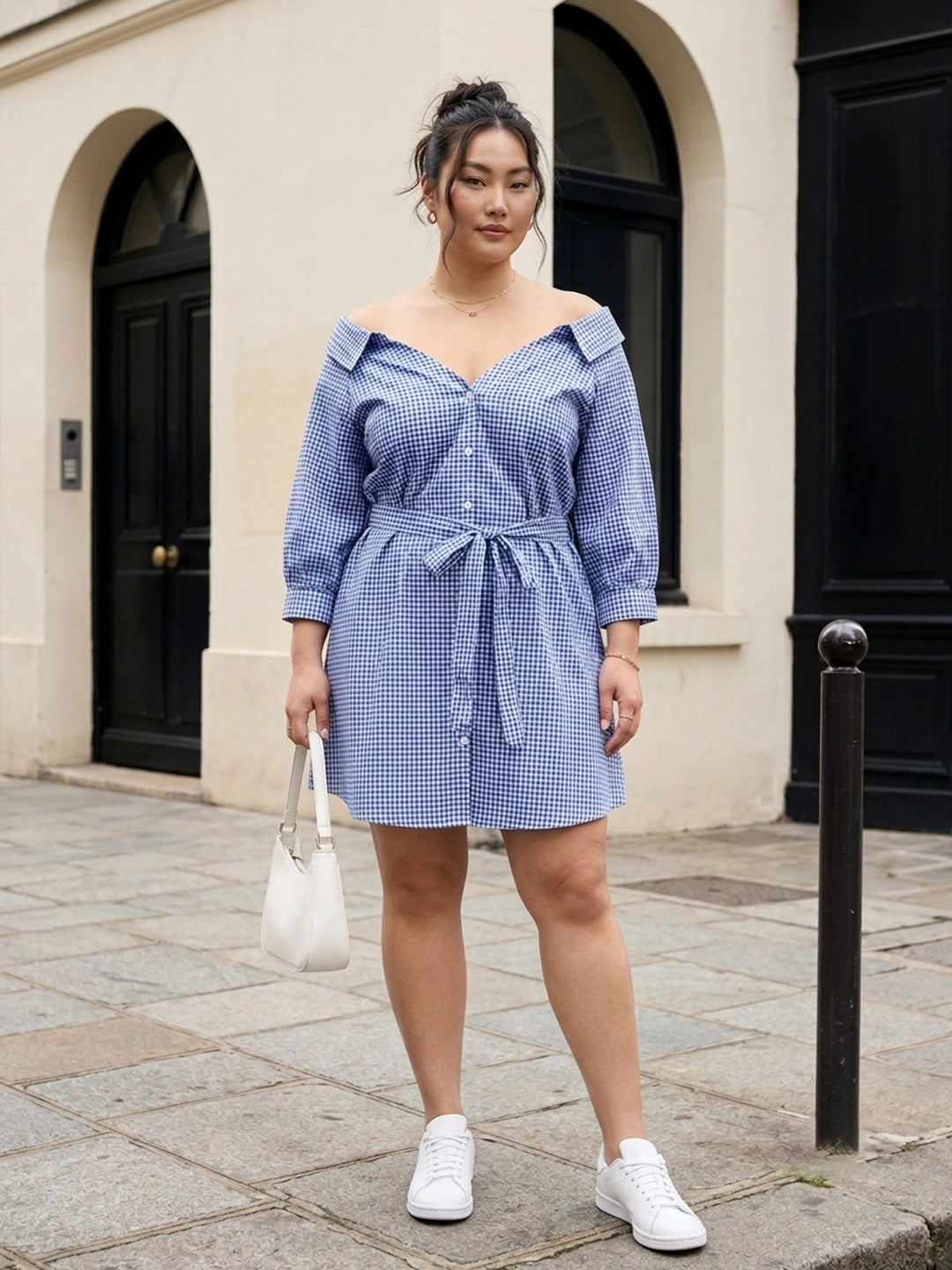 blue check cotton dress for women in sizes XXS to 5XL