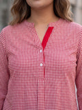 red check cotton shirt — side view