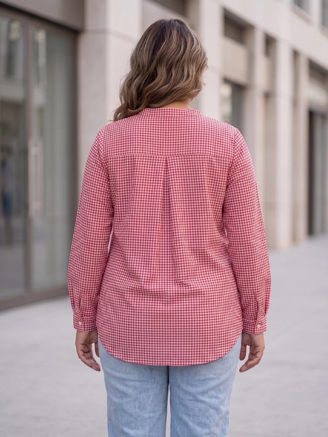 red check cotton shirt — close-up detail