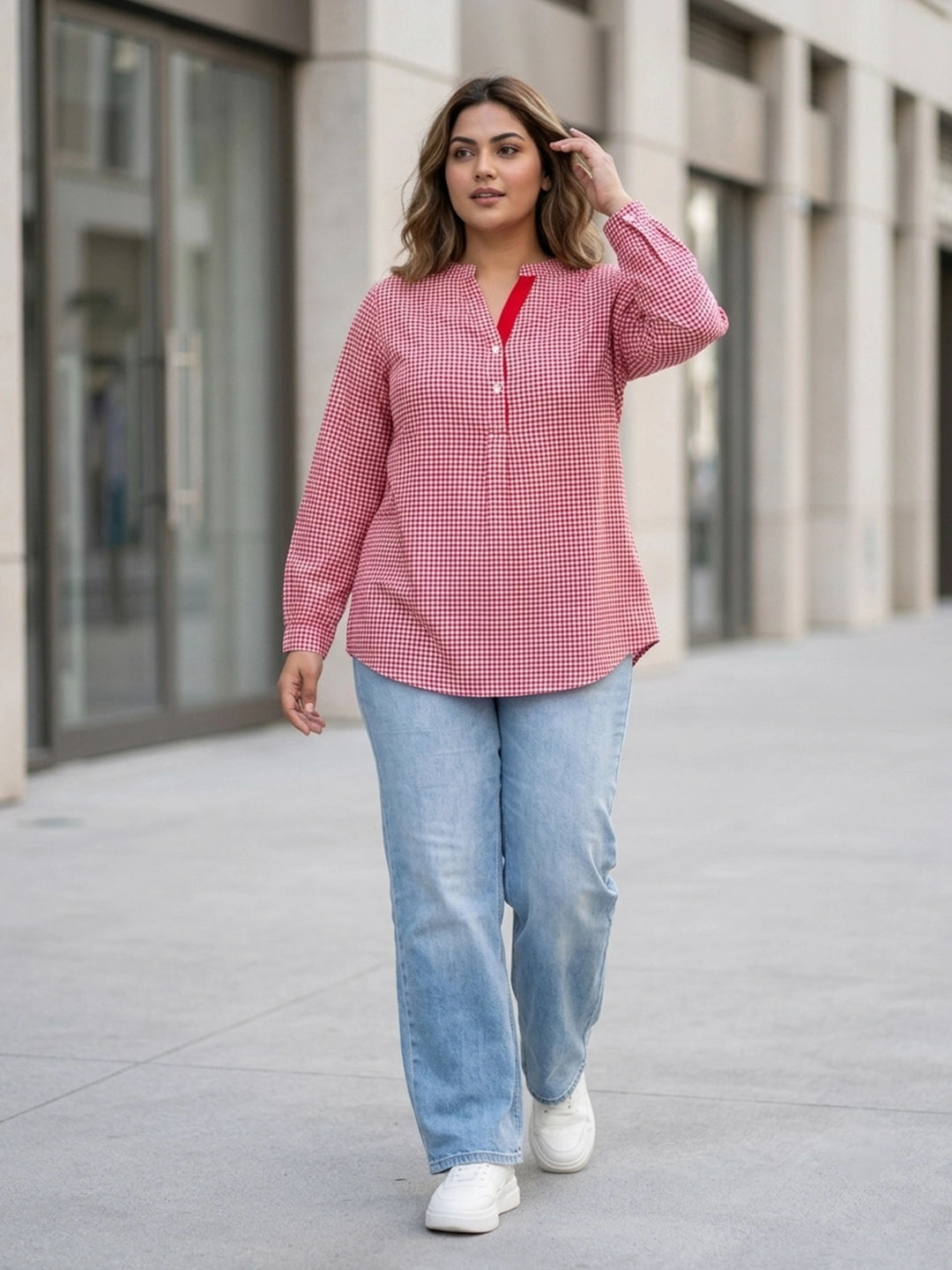 red check cotton shirt — styled look
