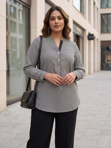Black gingham mandarin collar shirt
