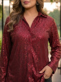 maroon sequence sequin shirt — side view