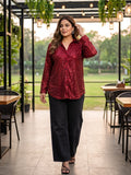 maroon sequence sequin shirt — styled look