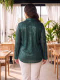 bottle green sequence sequin shirt — close-up detail