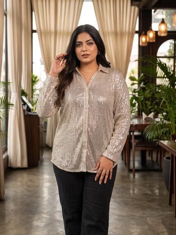 beige sequence sequin shirt for women in sizes XXS to 5XL