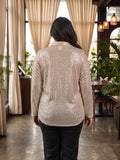 beige sequence sequin shirt — close-up detail