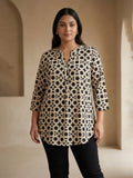 black geometric crepe shirt for women in sizes XXS to 5XL