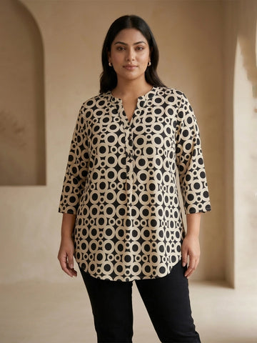 black geometric crepe shirt for women in sizes XXS to 5XL