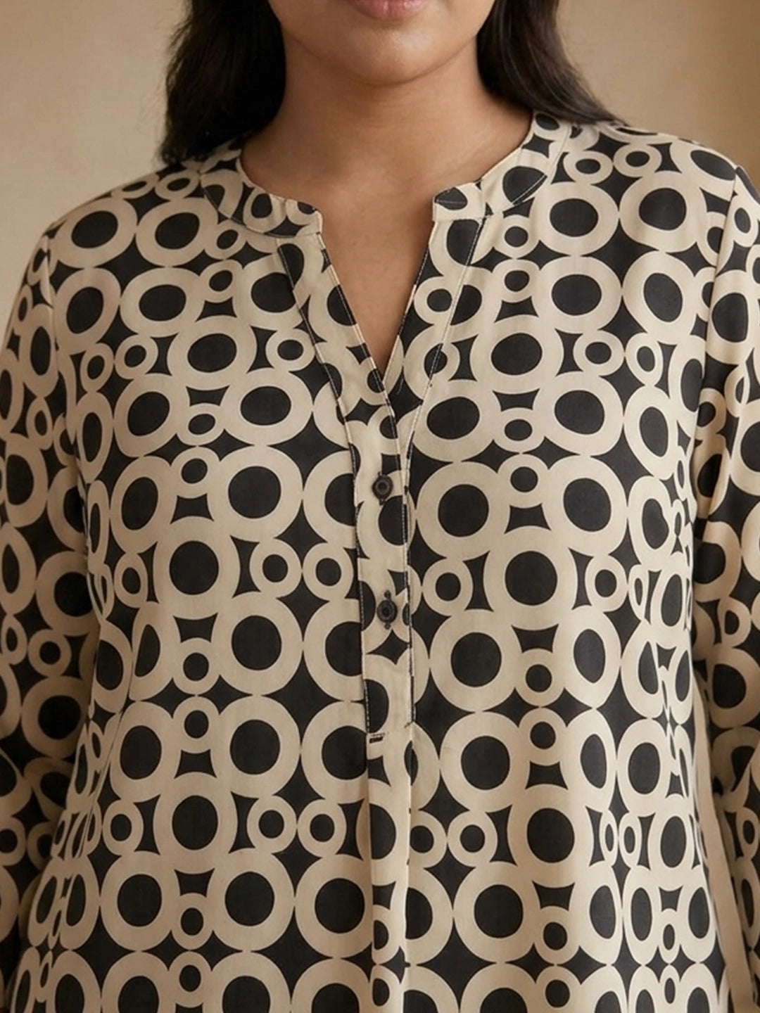 Black & ivory geometrical print shirt