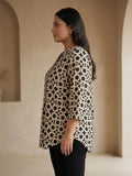 black geometric crepe shirt — back view