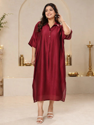 maroon silk dress for women in sizes XXS to 5XL