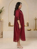 maroon silk dress — back view
