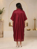 maroon silk dress — close-up detail