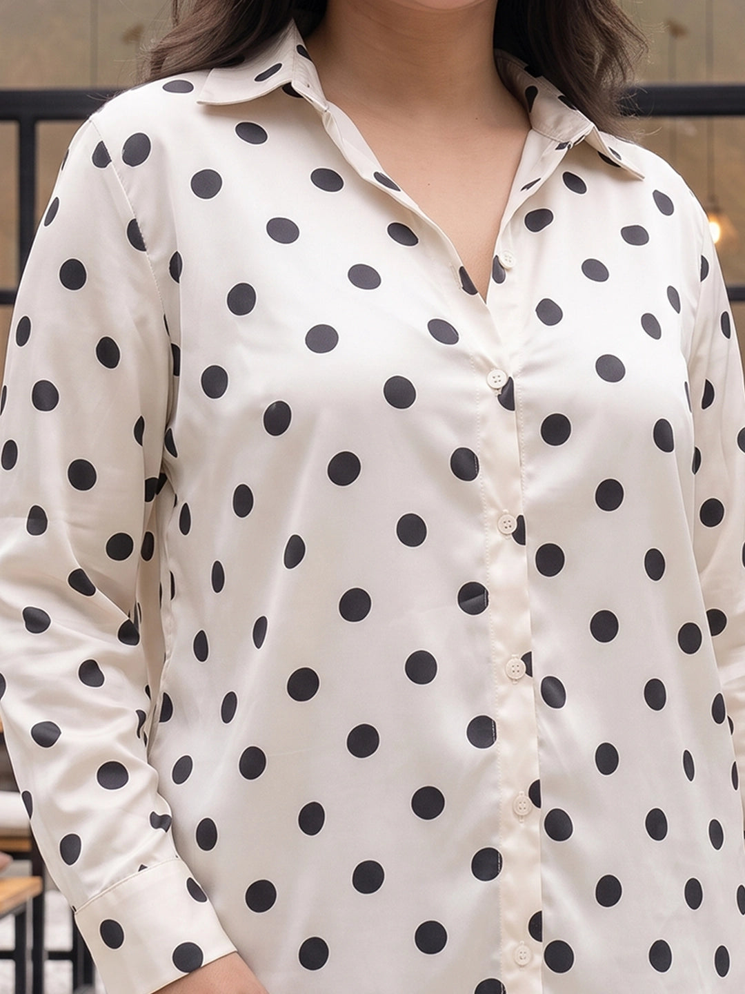 White & black polka satin shirt