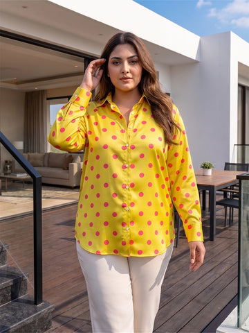 yellow polka satin shirt for women in sizes XXS to 5XL