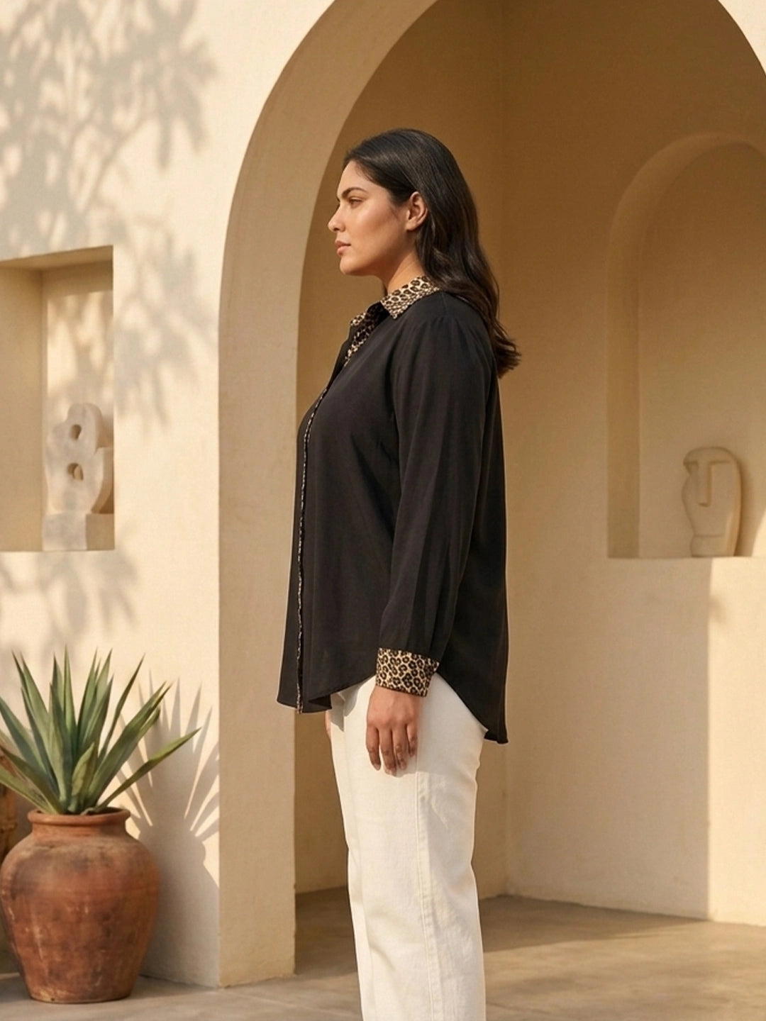 black crepe shirt — back view