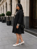 black moss crepe dress — back view