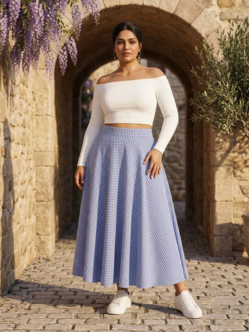 Blue Gingham A-Line Skirt