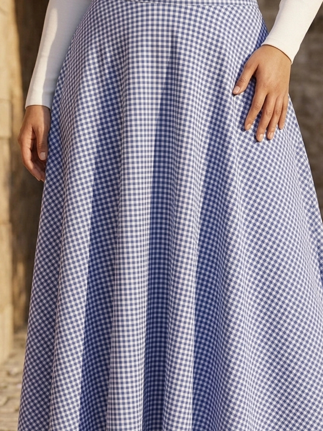 Blue Gingham A-Line Skirt