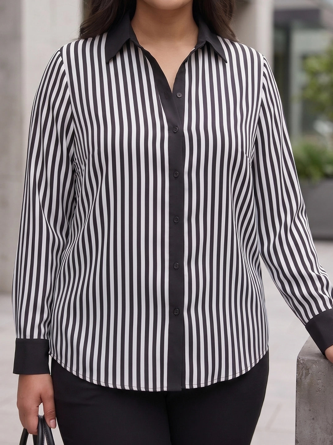 Black & white stripe placket shirt