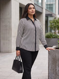 black stripe crepe shirt — back view
